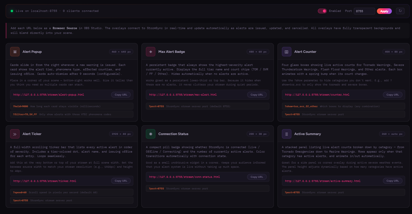 New Stream tab with three elements