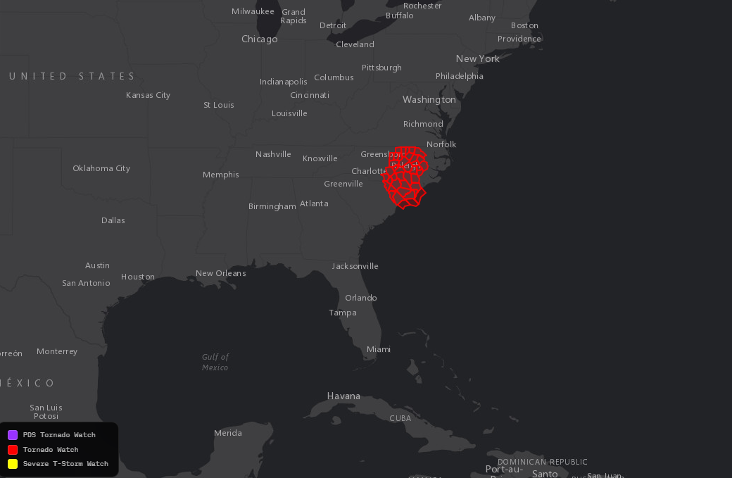 Map of active watches in StormSync