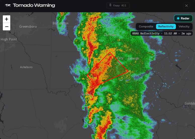 The small built-in radar in StormSync
