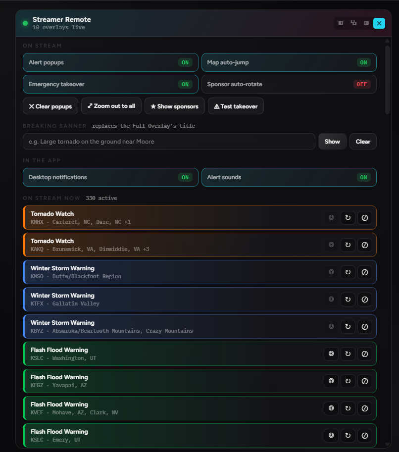 The StormSync Streamer Remote control panel